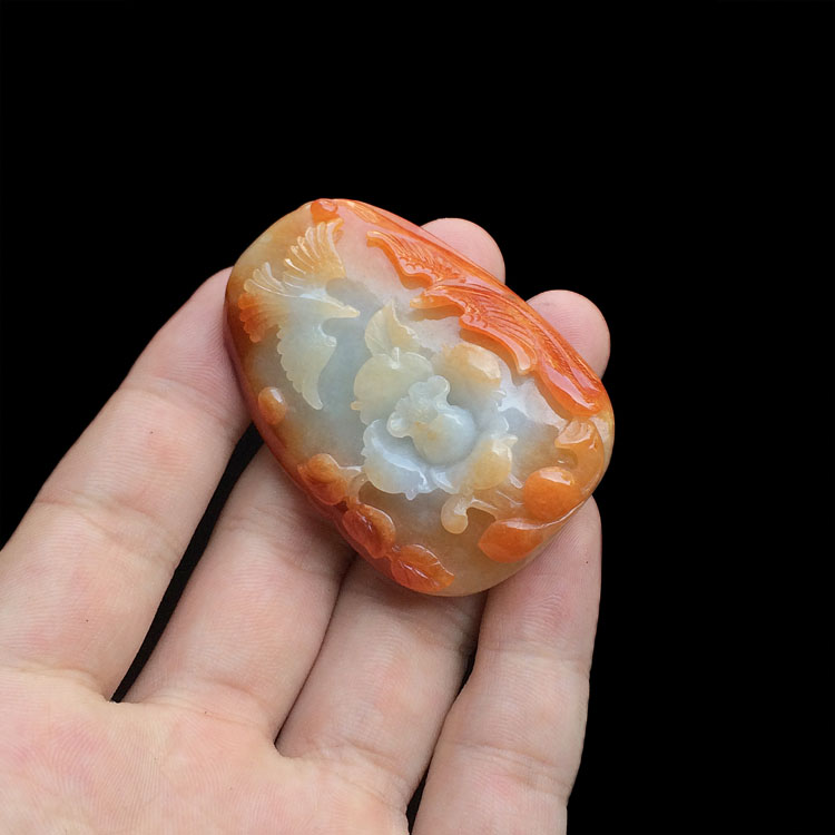 糯冰种红黄翡鸟语花香挂件
