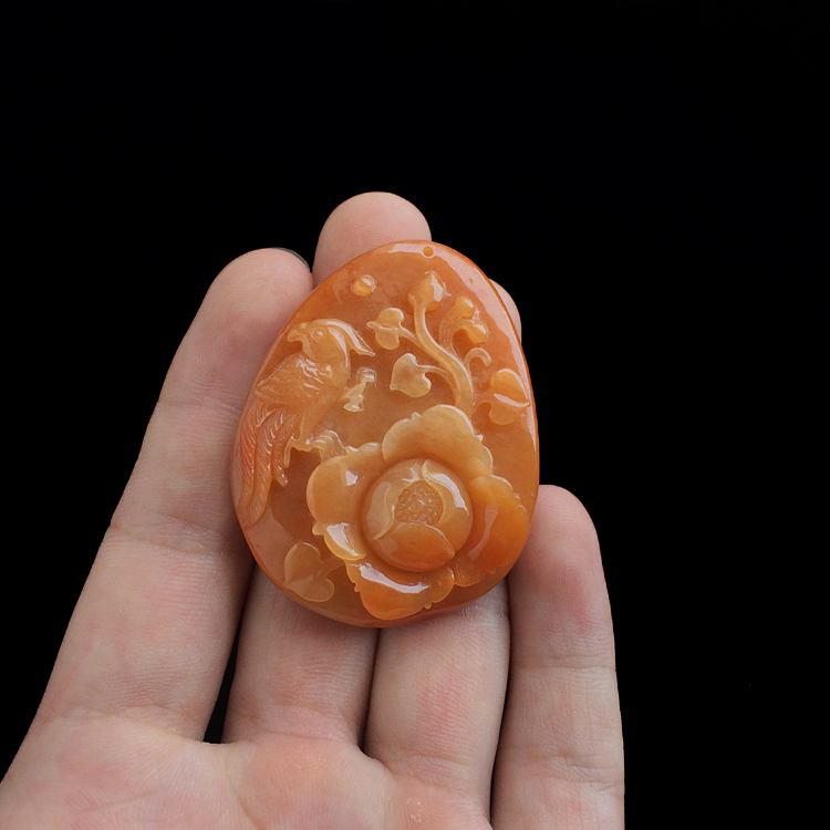 糯冰种红黄翡花开富贵挂件