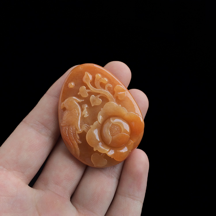 糯冰种红黄翡花开富贵挂件