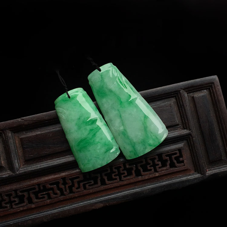 糯冰种飘翠节节高挂件(一对)