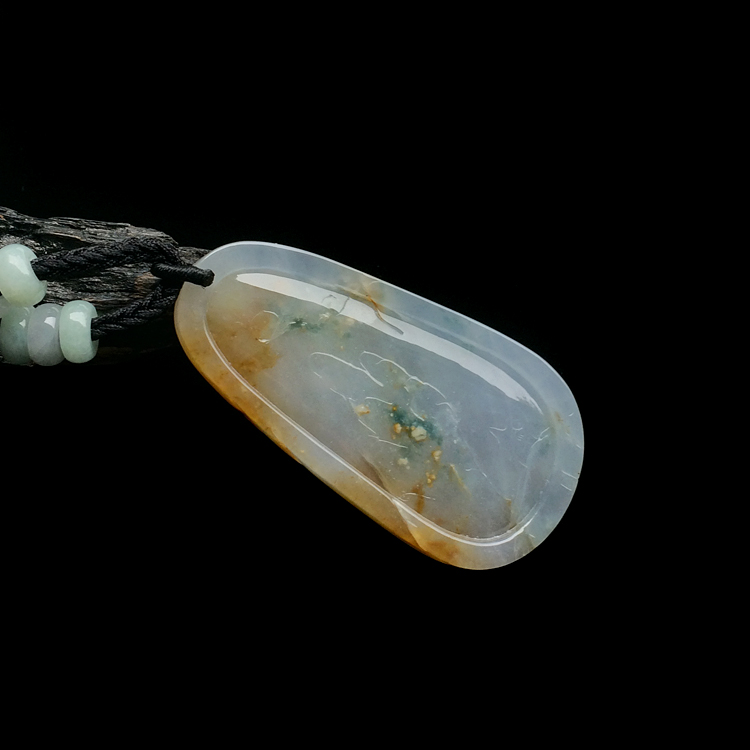 糯冰种褐黄翡飘花喜上枝头挂件
