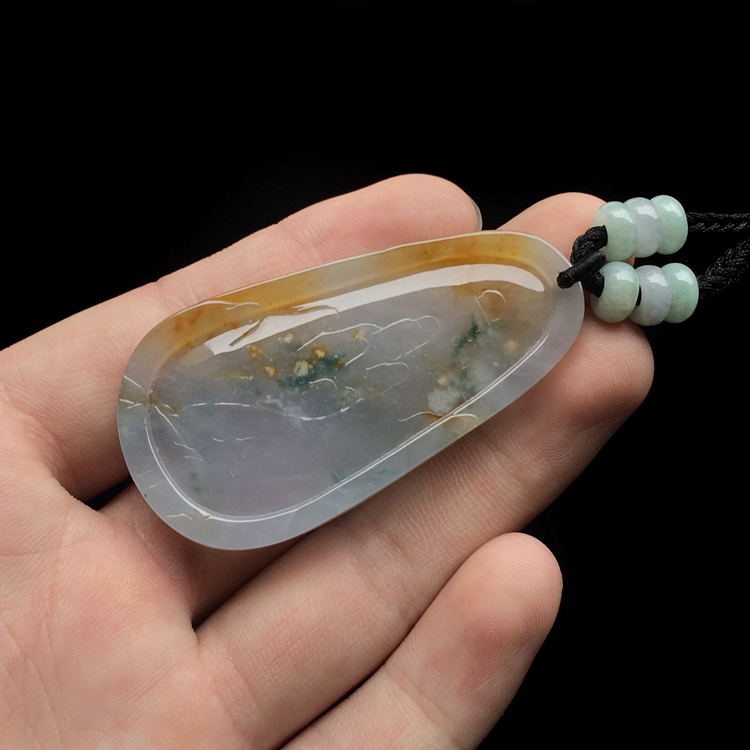 糯冰种褐黄翡飘花喜上枝头挂件