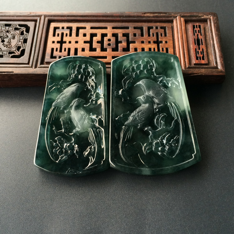 (超值推荐)冰种飘花喜上枝头挂件(一对)