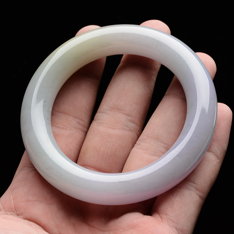 (超值推荐)糯冰种紫罗兰淡黄翡圆条手镯(55.3mm)