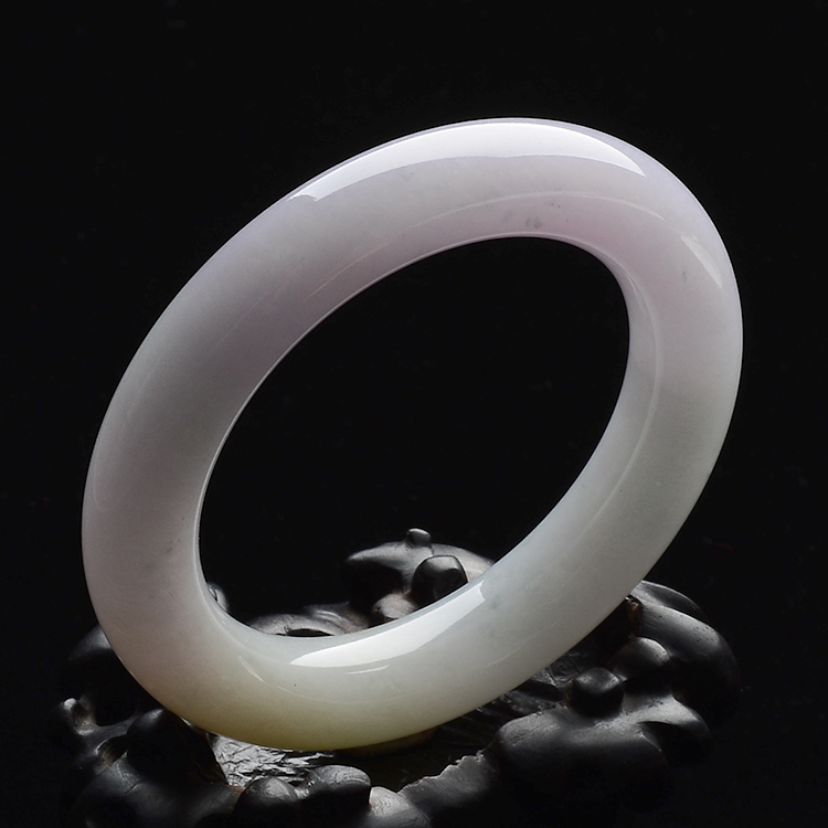 (超值推荐)糯冰种紫罗兰淡黄翡圆条手镯(55.3mm)