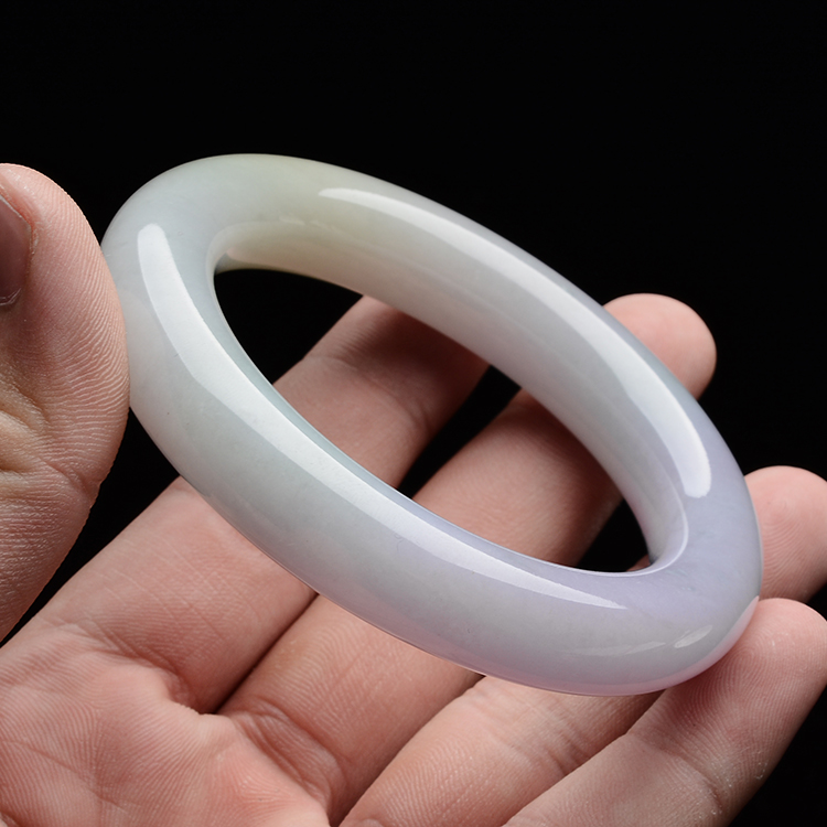 (超值推荐)糯冰种紫罗兰淡黄翡圆条手镯(55.3mm)