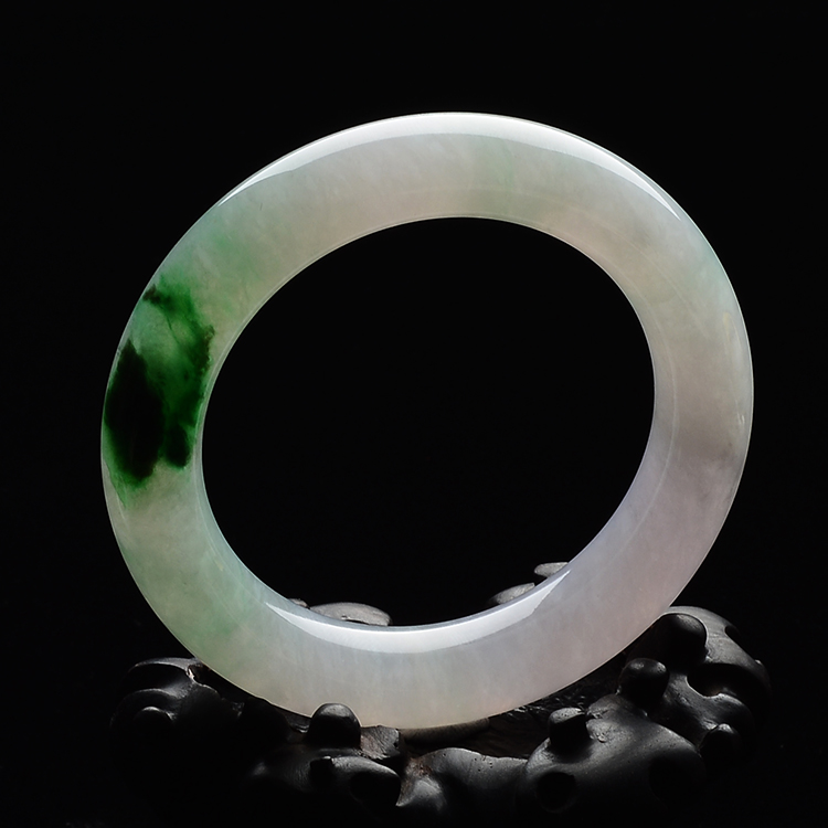 (超值推荐)糯冰种淡春带彩圆条手镯(一对)(56.2mm/57mm)