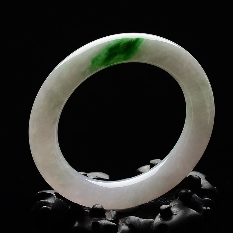 (超值推荐)糯冰种淡春带彩圆条手镯(一对)(56.2mm/57mm)