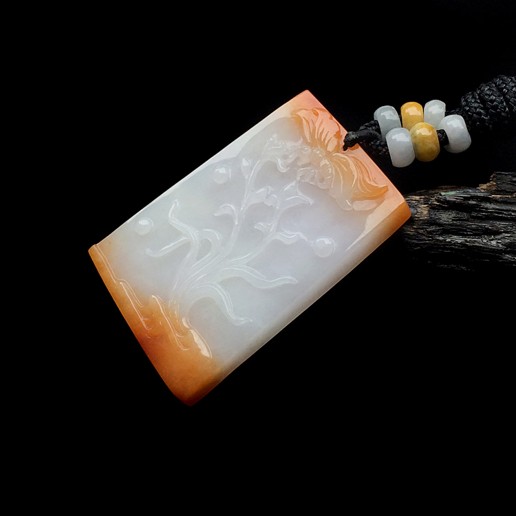 （超值推荐）糯冰种红黄翡蝶恋花挂件