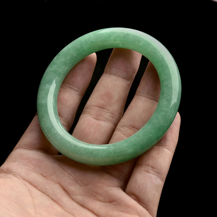 糯冰种豆色圆条手镯(55.5mm)