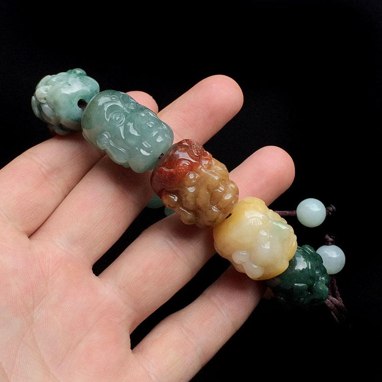 糯冰种三彩罗汉头手链