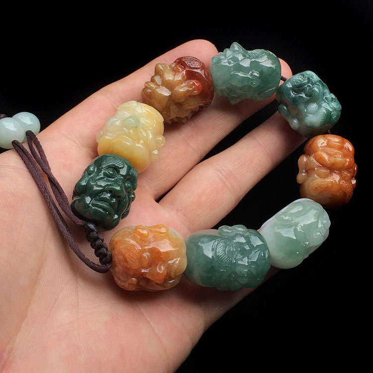 糯冰种三彩罗汉头手链