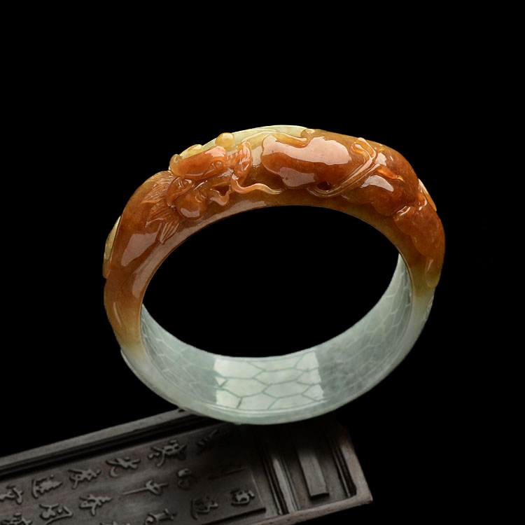糯冰种红黄翡龙头鱼手镯(58.7mm)