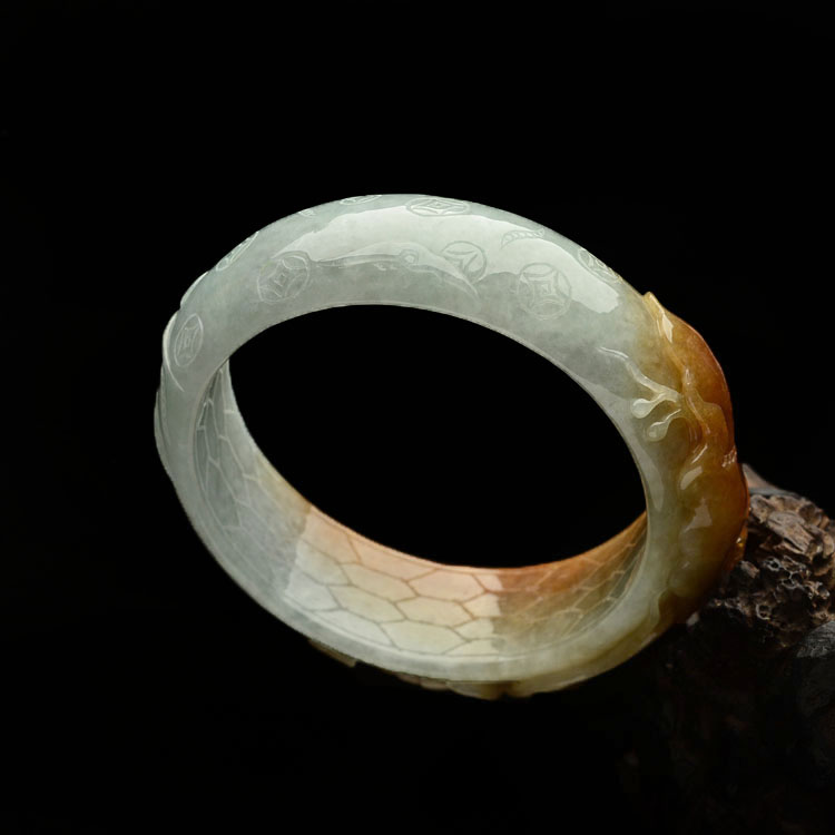 糯冰种红黄翡龙头鱼手镯(58.7mm)