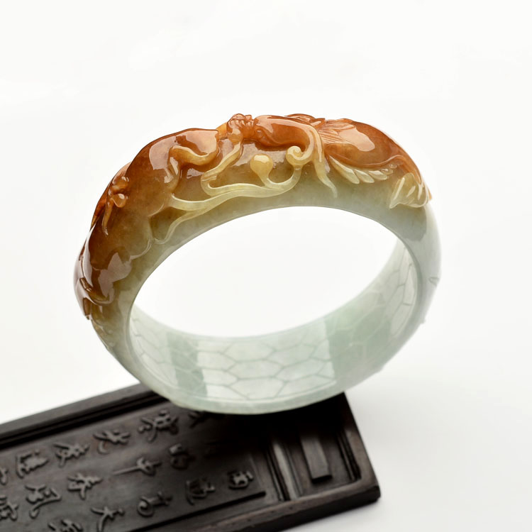 糯冰种红黄翡龙头鱼手镯(58.7mm)
