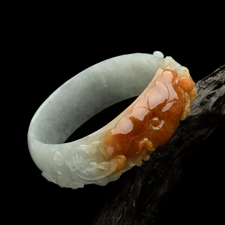 糯冰种红黄翡和和美美雕花手镯(60mm)