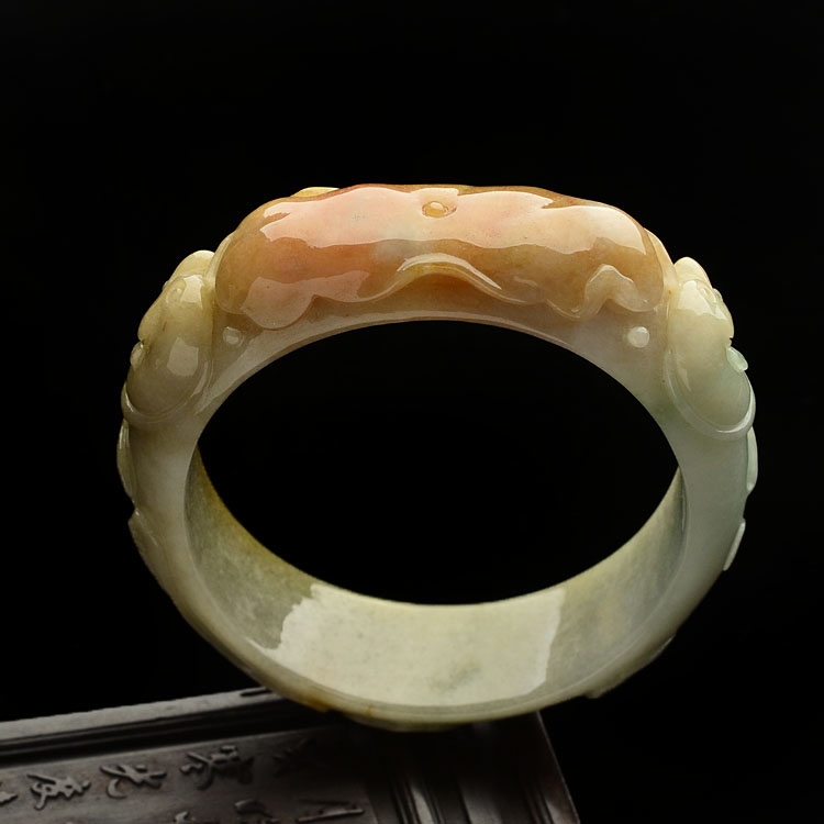 糯冰种红黄翡年年有余雕花手镯(57.5mm)