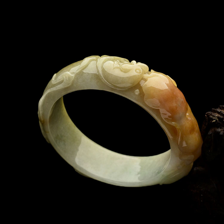 糯冰种红黄翡年年有余雕花手镯(57.5mm)