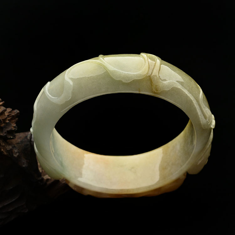 糯冰种红黄翡年年有余雕花手镯(57.5mm)