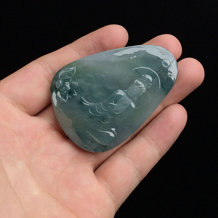 糯冰种飘花观音挂件