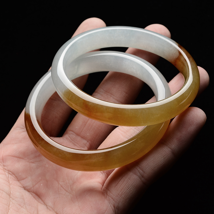 糯冰种黄翡手镯(一对)(55.9mm)