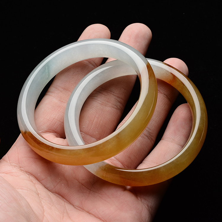 糯冰种黄翡手镯(一对)(55.9mm)