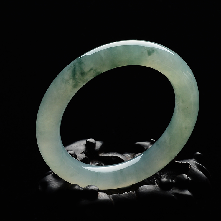 糯冰种晴水飘花圆条手镯(56mm)