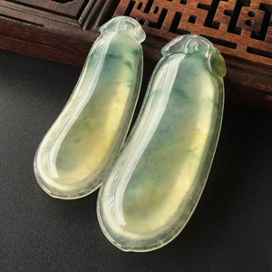 (超值推荐)冰种黄翡飘花福瓜挂件(一对)