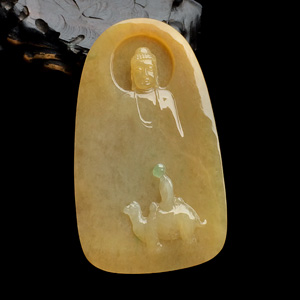 (超值推荐)糯冰种黄翡飘翠苦行僧挂件