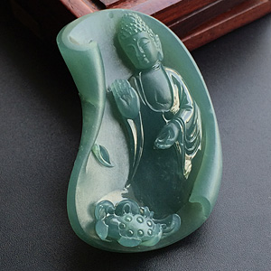 (超值推荐)糯冰种蓝水阿弥陀佛挂件