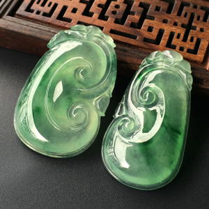 (超值推荐)冰种飘绿花如意挂件(一对)