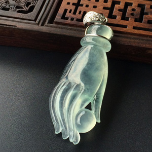 (超值推荐)冰种淡晴水镶白金钻石佛手胸坠