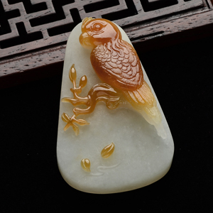 (超值推荐)糯冰种褐黄翡喜上枝头挂件(李牧祥大师出品)