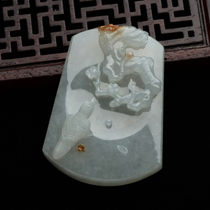 (超值推荐)糯冰种晴水飘红花喜上眉梢挂件(李牧祥大师出品)