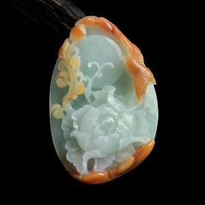 糯冰种晴水褐黄翡花开富贵挂件