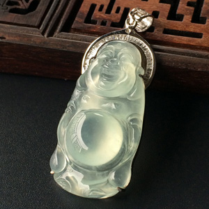 (超值推荐)冰种淡晴水镶白金钻石站佛胸坠