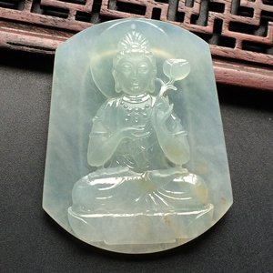 (超值推荐)冰种淡晴水略飘花莲香禅韵挂件(陈德水大师出品)