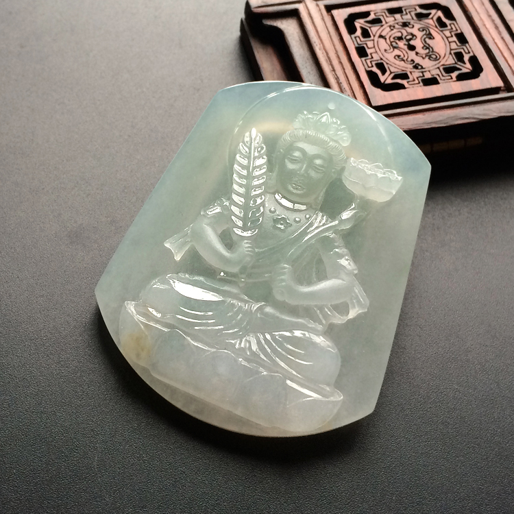 (超值推荐)冰种淡晴水略飘花莲香禅韵挂件(陈德水大师出品)