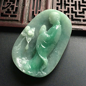 (超值推荐)糯冰种晴水飘翠清莲禅悟挂件(覃贵锋大师出品)