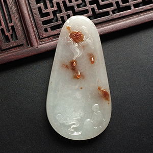 (超值推荐)糯冰种飘红花莲池静悟挂件(覃贵锋大师出品)