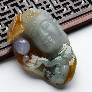 (超值推荐)糯冰种三彩释迦牟尼挂件
