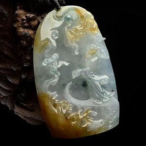 冰种褐黄翡飘花画龙点睛挂件
