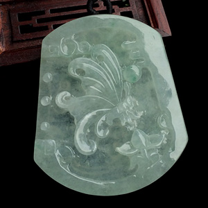 糯冰种晴水飘翠蝶恋花挂件