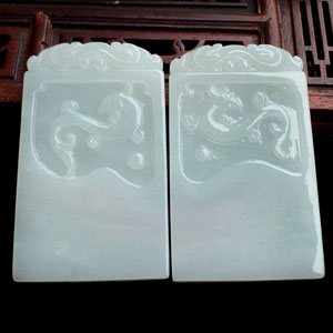 （超值推荐）糯冰种晴水仿古龙凤牌（一对)