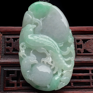 糯冰种飘翠丹凤朝阳挂件