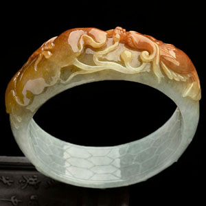 糯冰种红黄翡龙头鱼手镯(58.7mm)