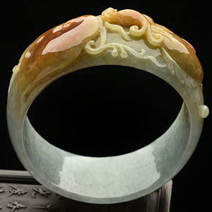 糯冰种红黄翡龙头鱼雕花手镯(60.3mm)
