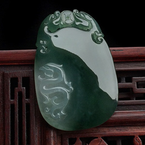 冰种蓝水仿古凤牌挂件