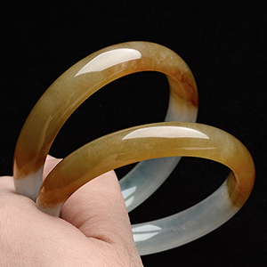 糯冰种黄翡手镯(一对)(55.9mm)