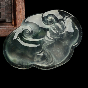 (超值推荐)冰玻种飘花蝙蝠如意挂件